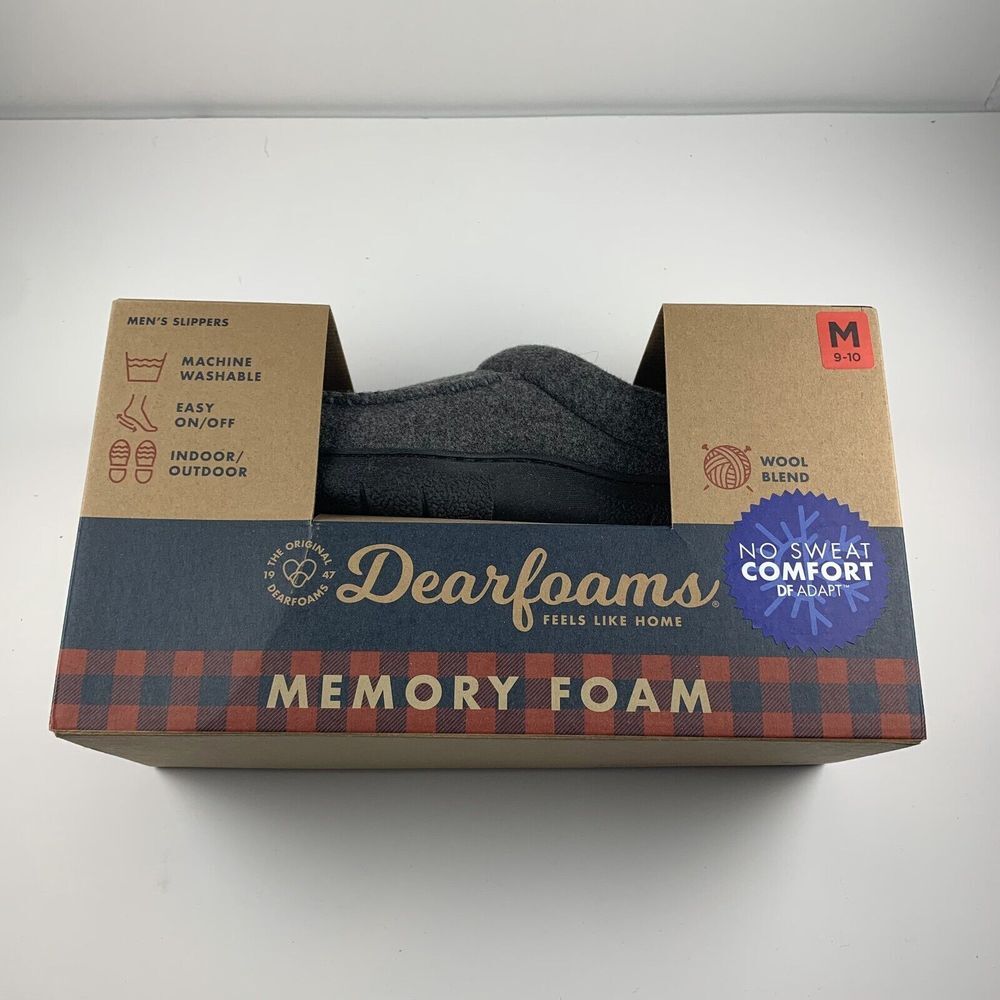 Dearfoams 1418539 Slipper Mens Medium 9-10 Dark Heather Gray Wool Slip-On Loafer